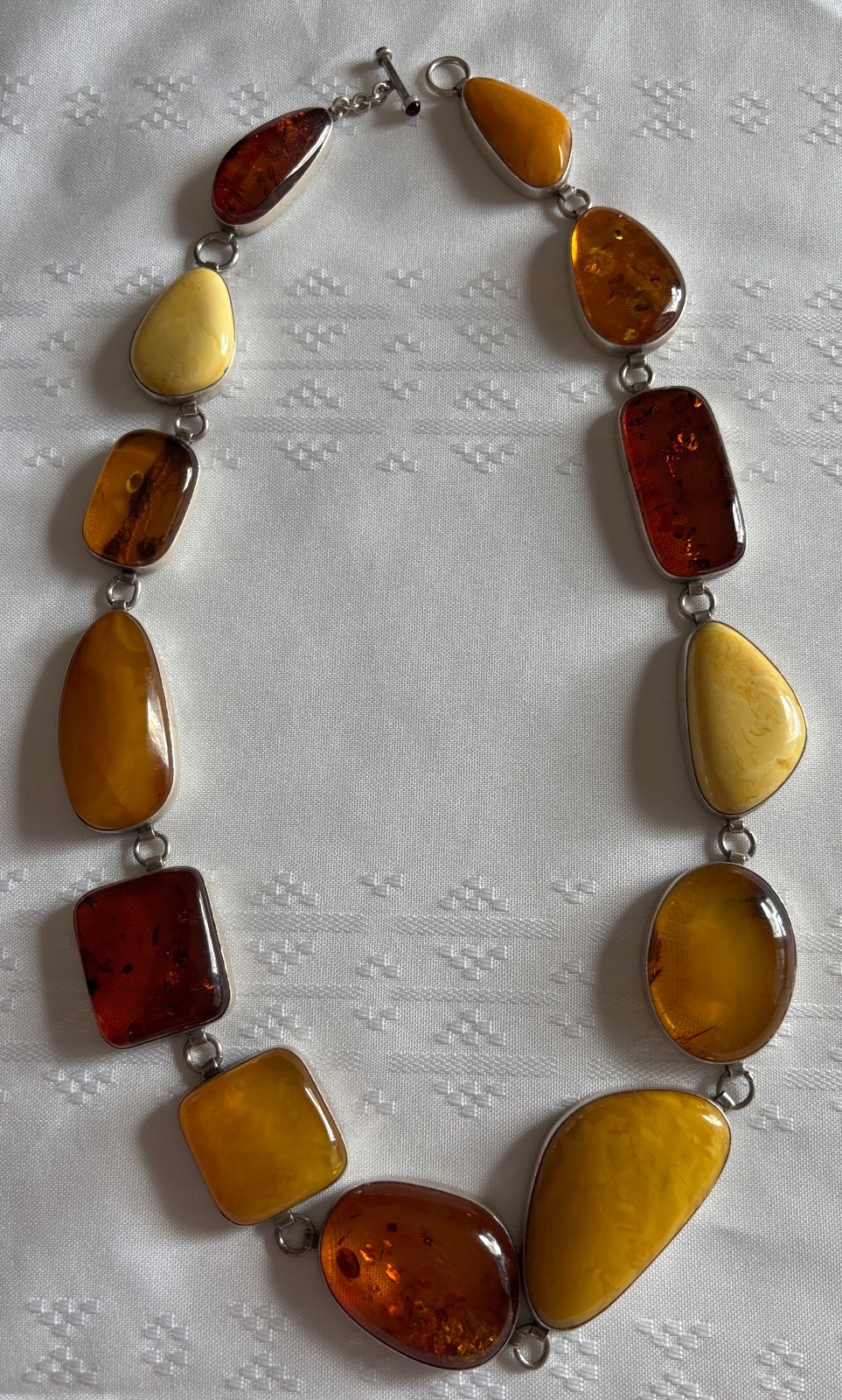 Genuine Lg Amber & Sterling Statement Necklace Egg Yolk Cognac Butterscotch 143g