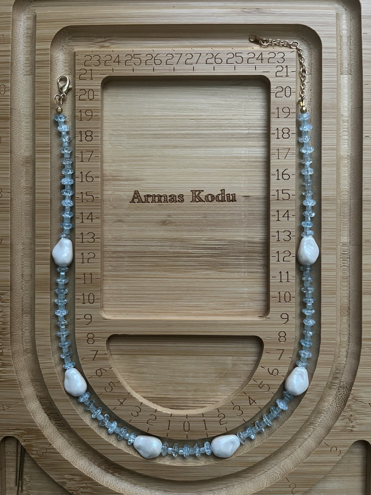 Handmade Beaded Necklace – Something Blue With Large Baroque Pearls 38cm/15in