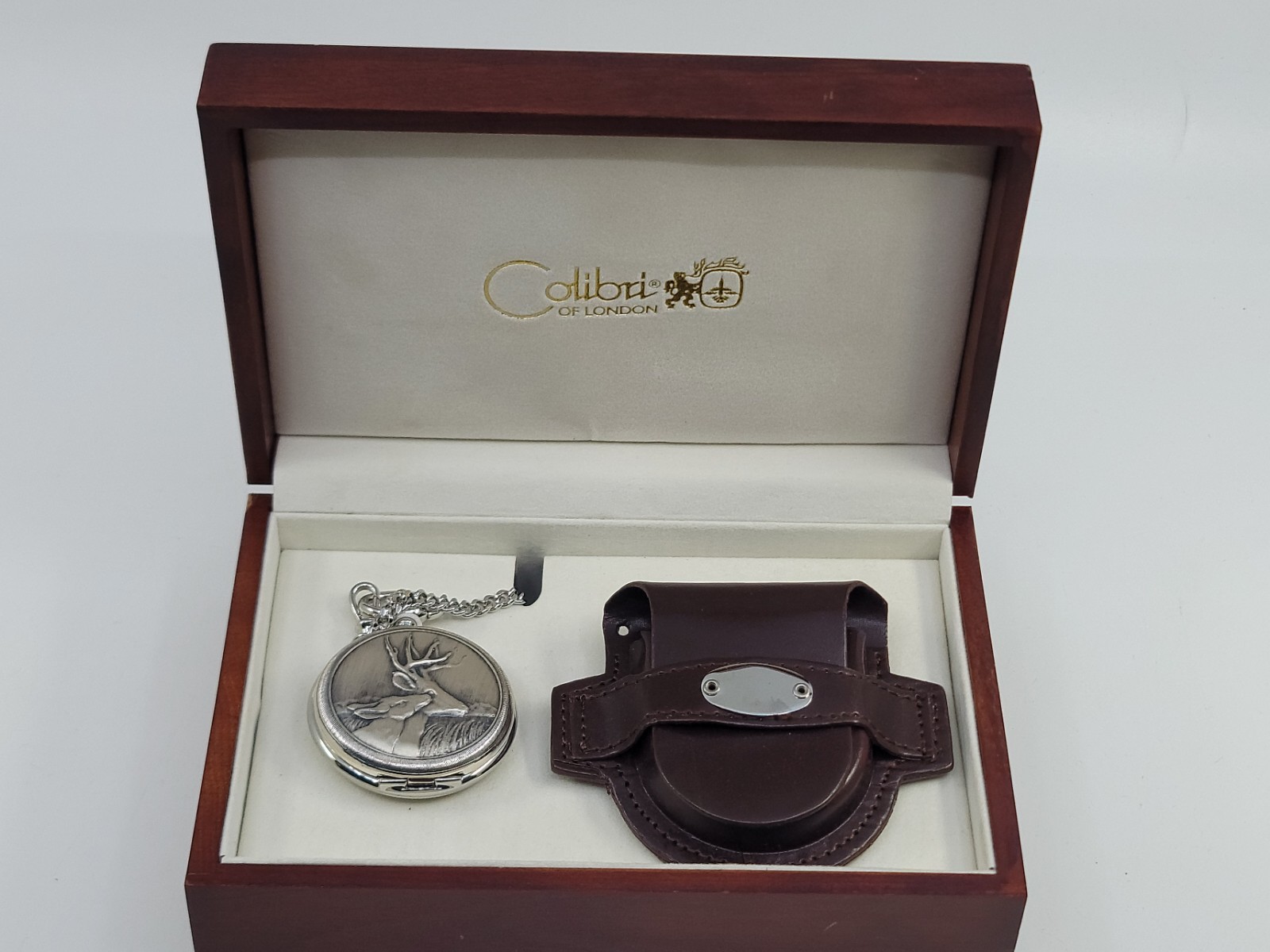 Colibri Quartz Deer Pocket Watch With Display Box And Case Personalized To Pete