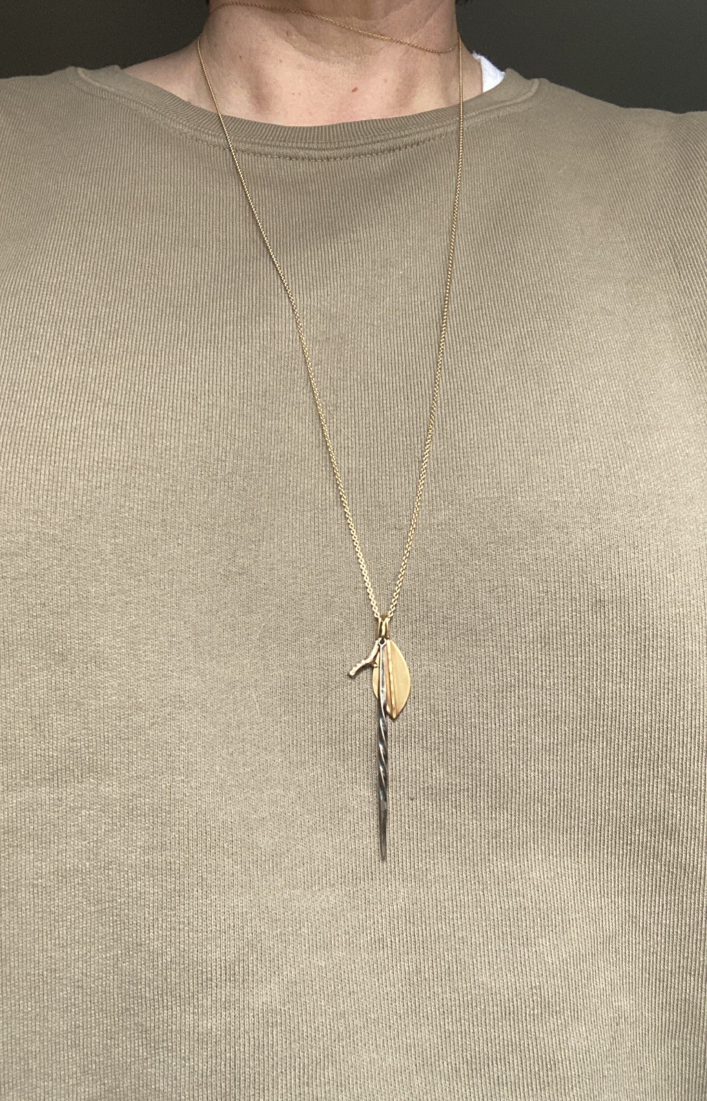 Sarah McGuire Studio Gold Long Necklace with Three Mixed Metal Pendants