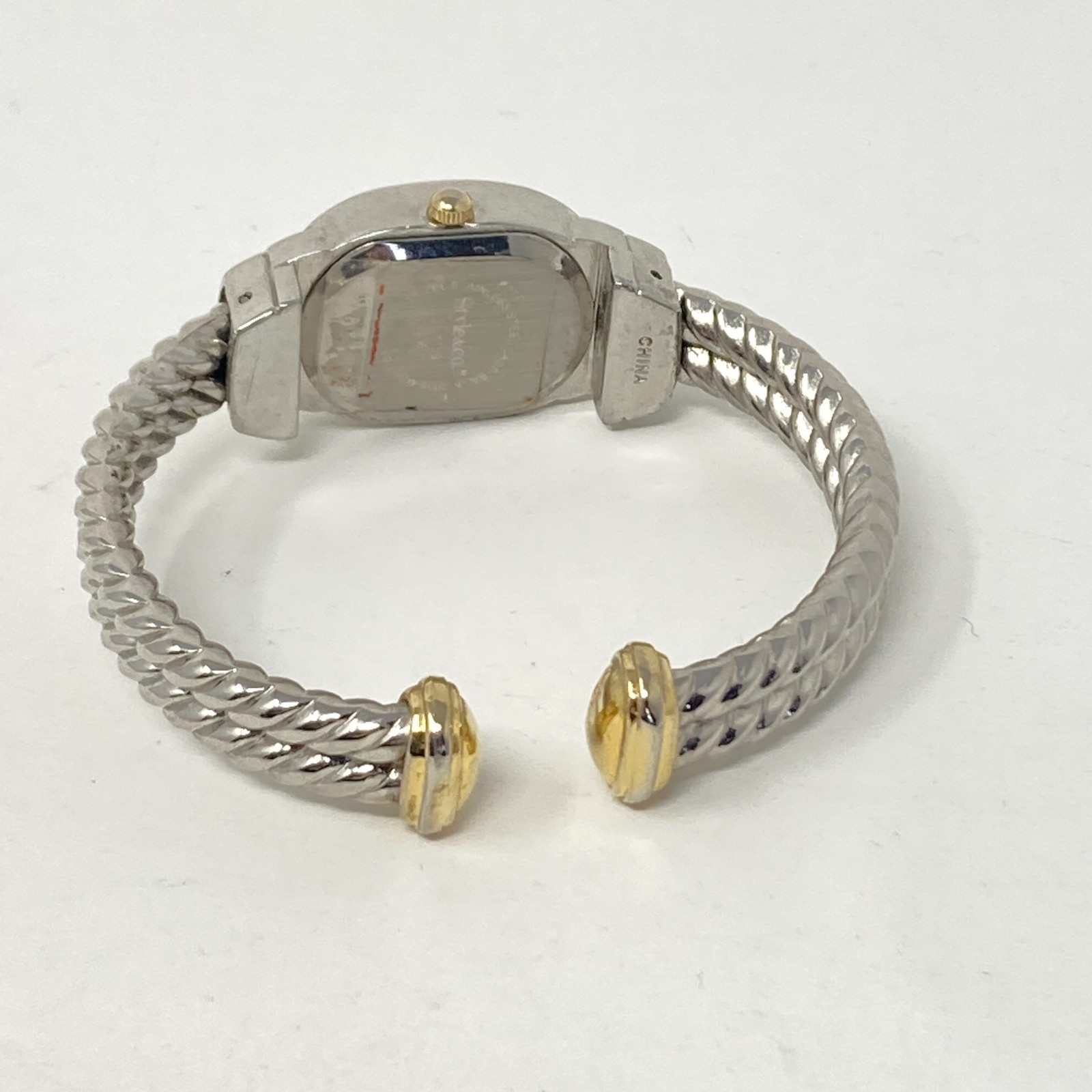 Style & Co Women Watch Silver Gold Tone Crystals Twisted Cable Cuff New Battery