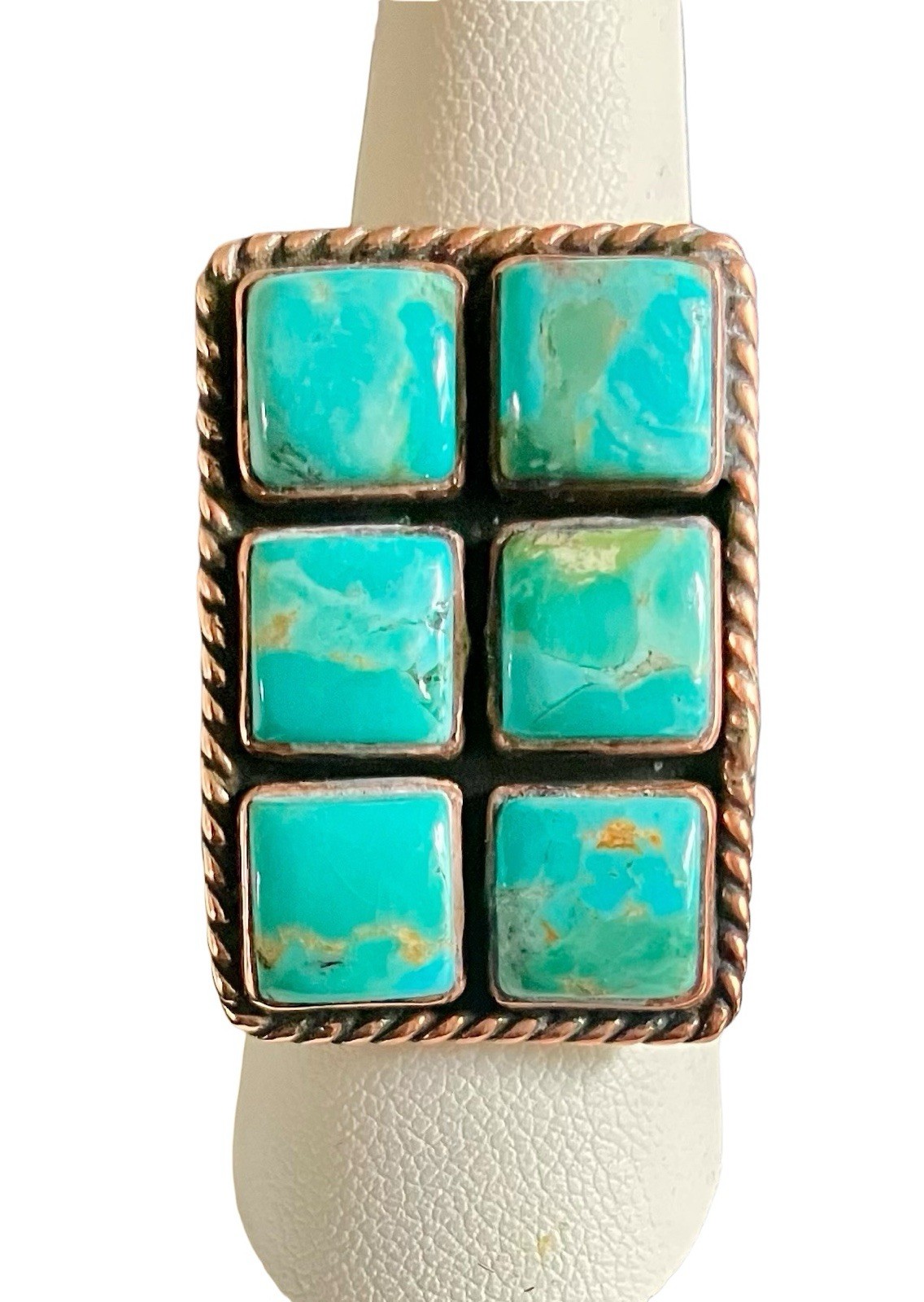 Southwest Boho Copper Kingman Mojave Turquoise Cluster Ring Adj 8 9 10 11 12