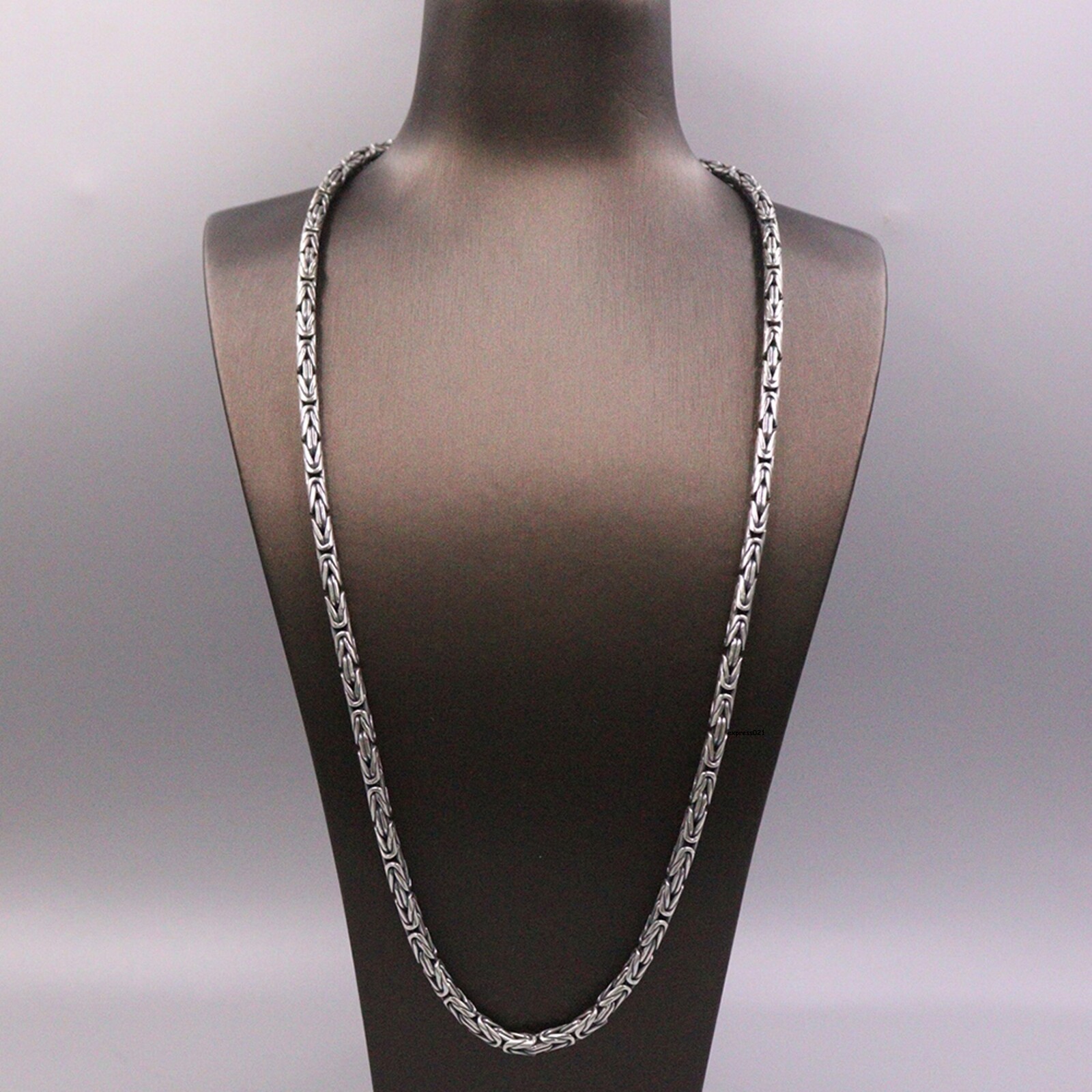 Solid 925 Sterling Silver Chain Men Lucky 4mm Byzantine Necklace 57-58g/23.6inch