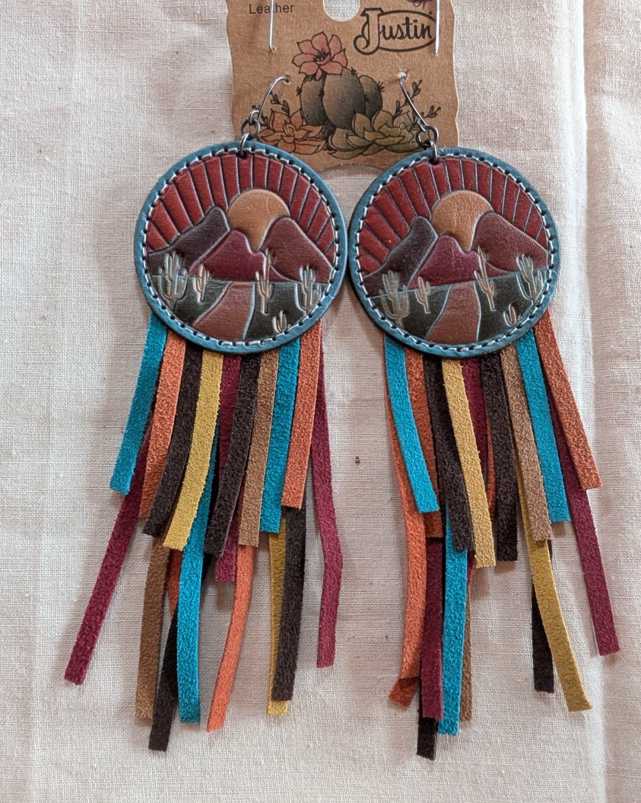 Justin Genuine Leather Southwestern Desert Sunset Fringe Drop Earrings