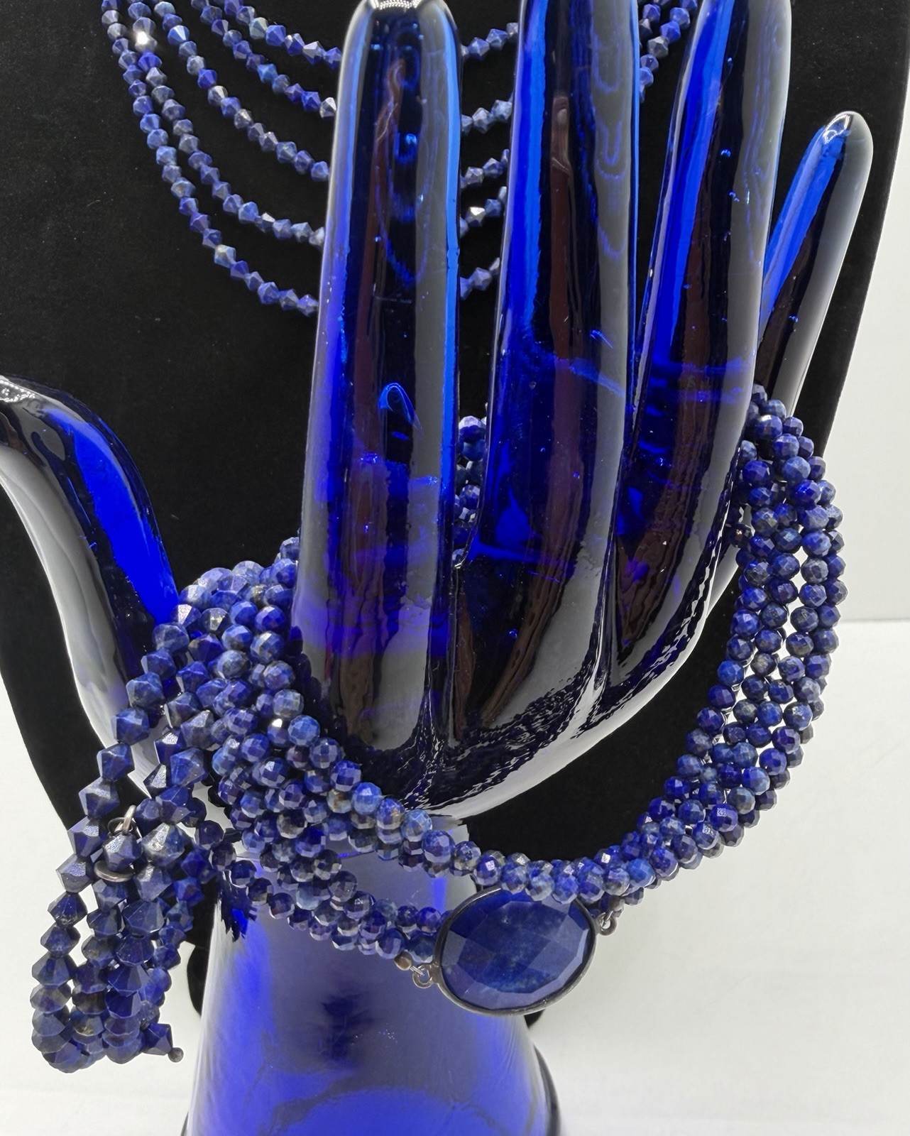 Jay King 5 Strand Lapis Lazi Waterfall Layered Sterling Necklace W/2 Bracelets