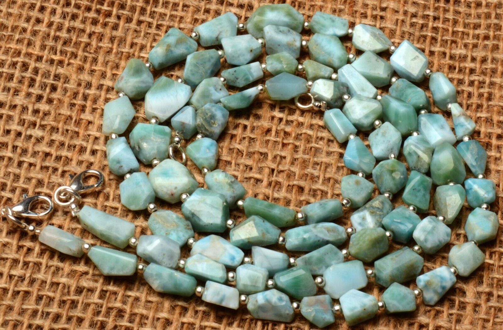 Natural Larimar Nuggets 18″ Necklace 7 to 13 mm Size Beads