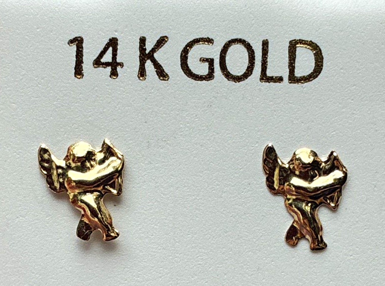 14K Yellow Gold , Gold filled Angel Stud Earrings Butterfly Back, No Stone,