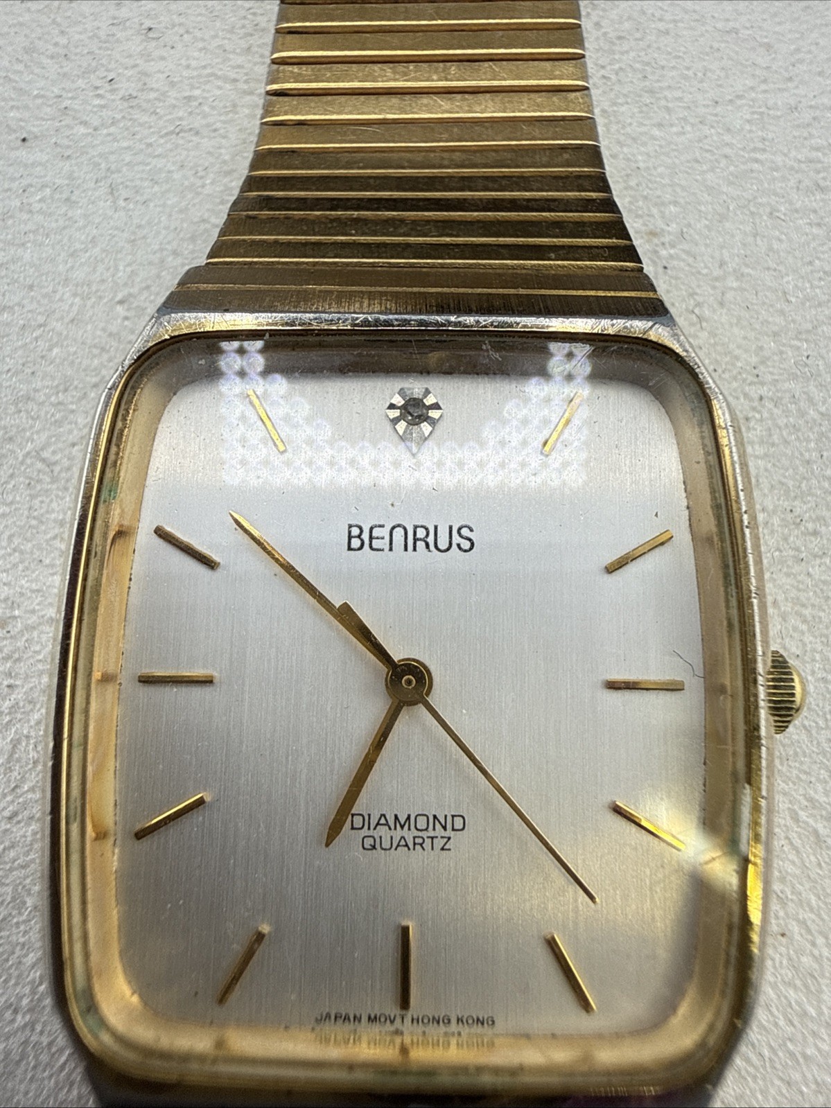 Rare Condition Benrus Diamond Retro Mens Watch New Battery BAD CLASP