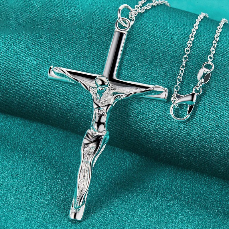 925 Sterling Silver Jesus Cross Pendant Necklace Men Women 16-30 Inch Chain
