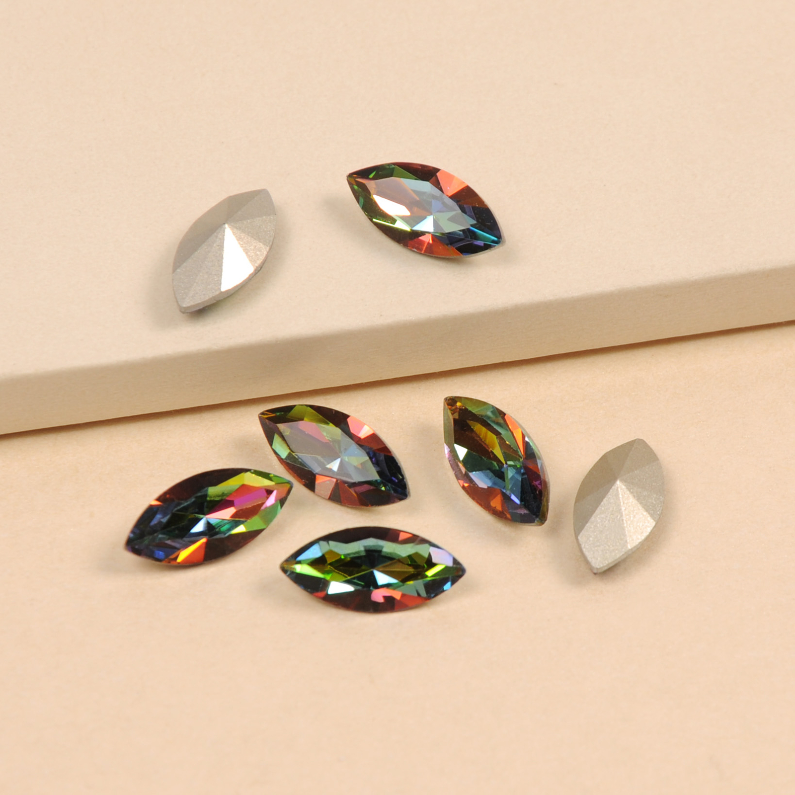 Glitter Crystal Nail Art Rhinestone Navette Colorful Strass Point Back Jewelry