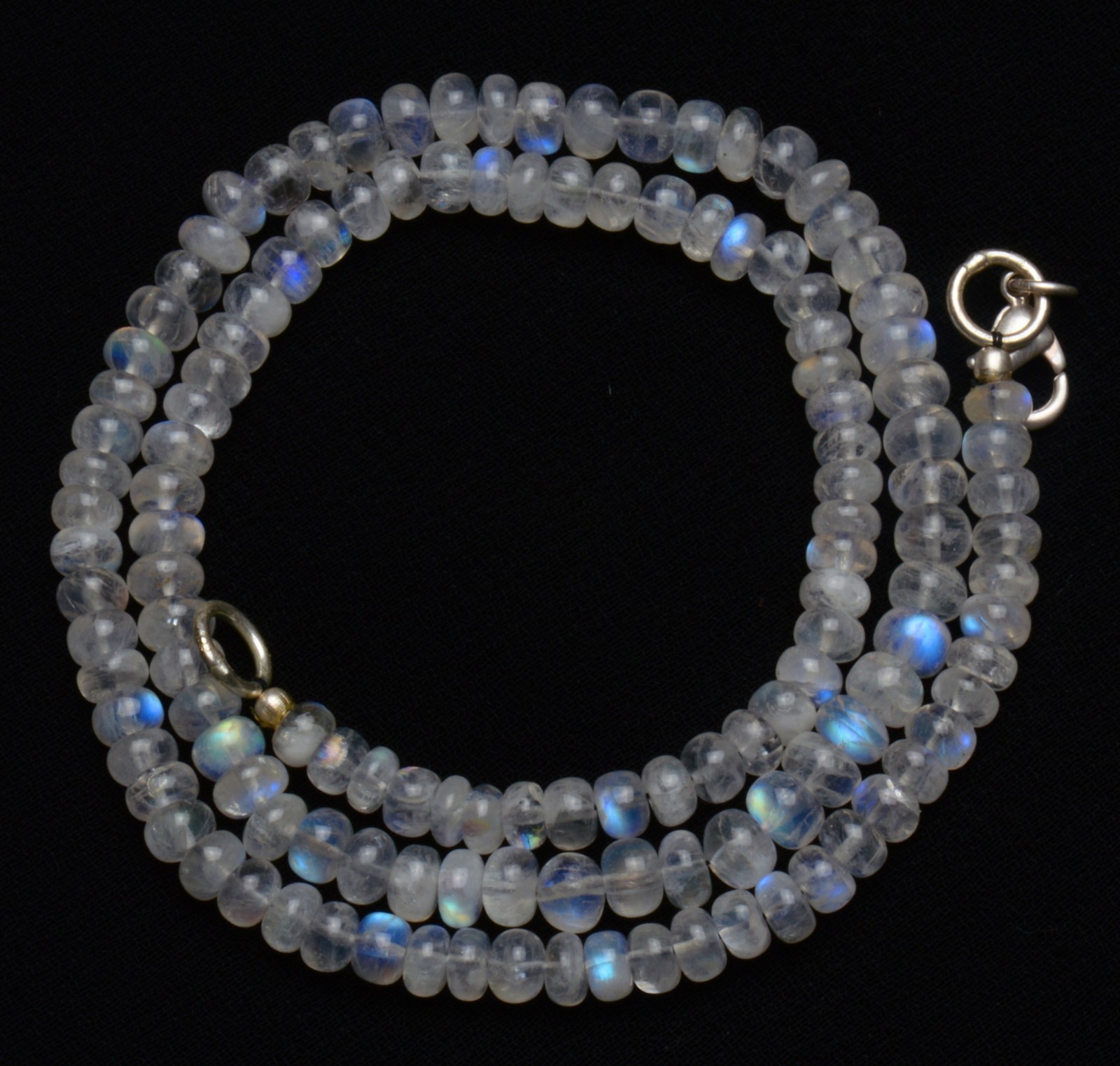 Natural Gem Strong Blue Fire Rainbow Moonstone 5.5MM Rondelle Beads Necklace 17″