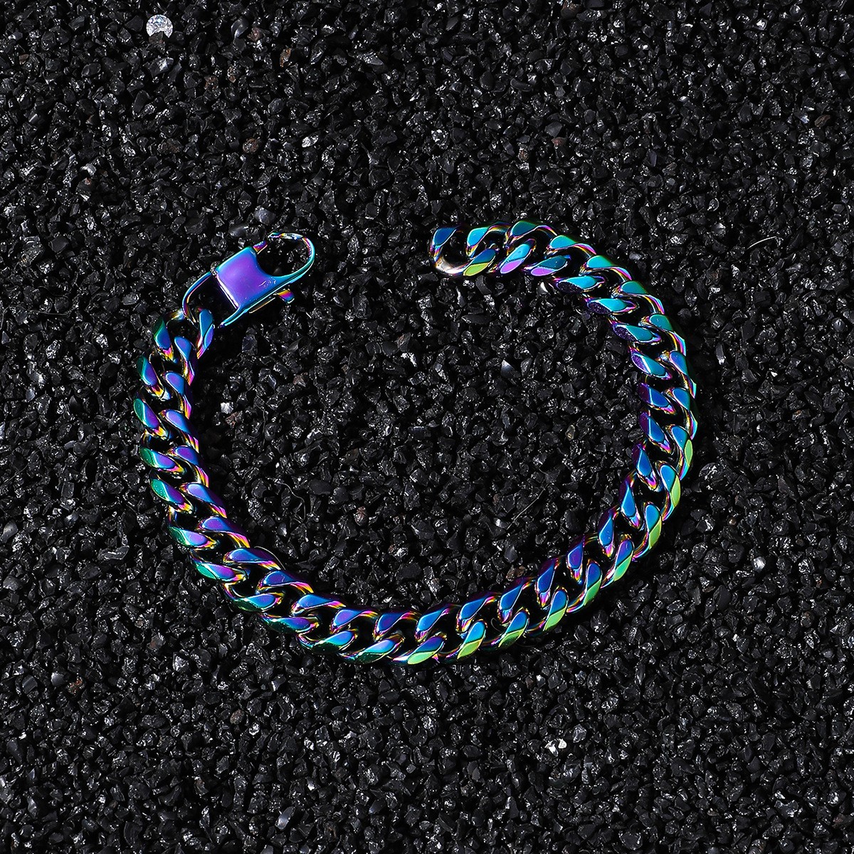 9mm Rainbow AB Cuban Bracelet 20cm Alloy Colorful Hip Hop Unisex Wrist Chain