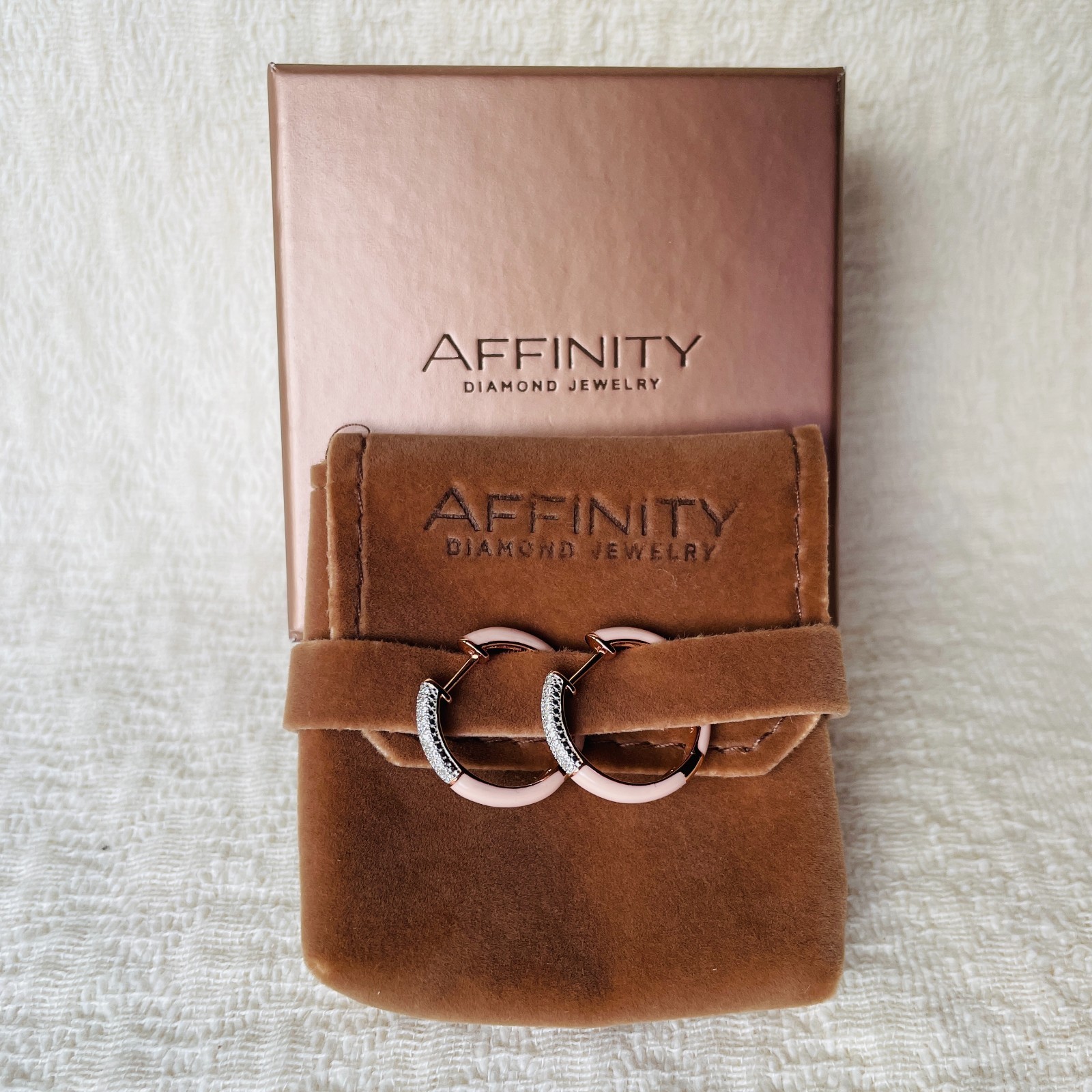 Affinity Rose Gold Over Sterling Silver Pink Enamel Diamond Hoop Earrings NEW!
