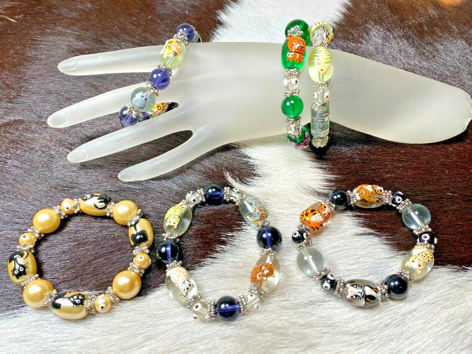 Cat Bracelets Jewelry Wholesale Bracelet Lot of 6 Beaded Stretch Bracelets