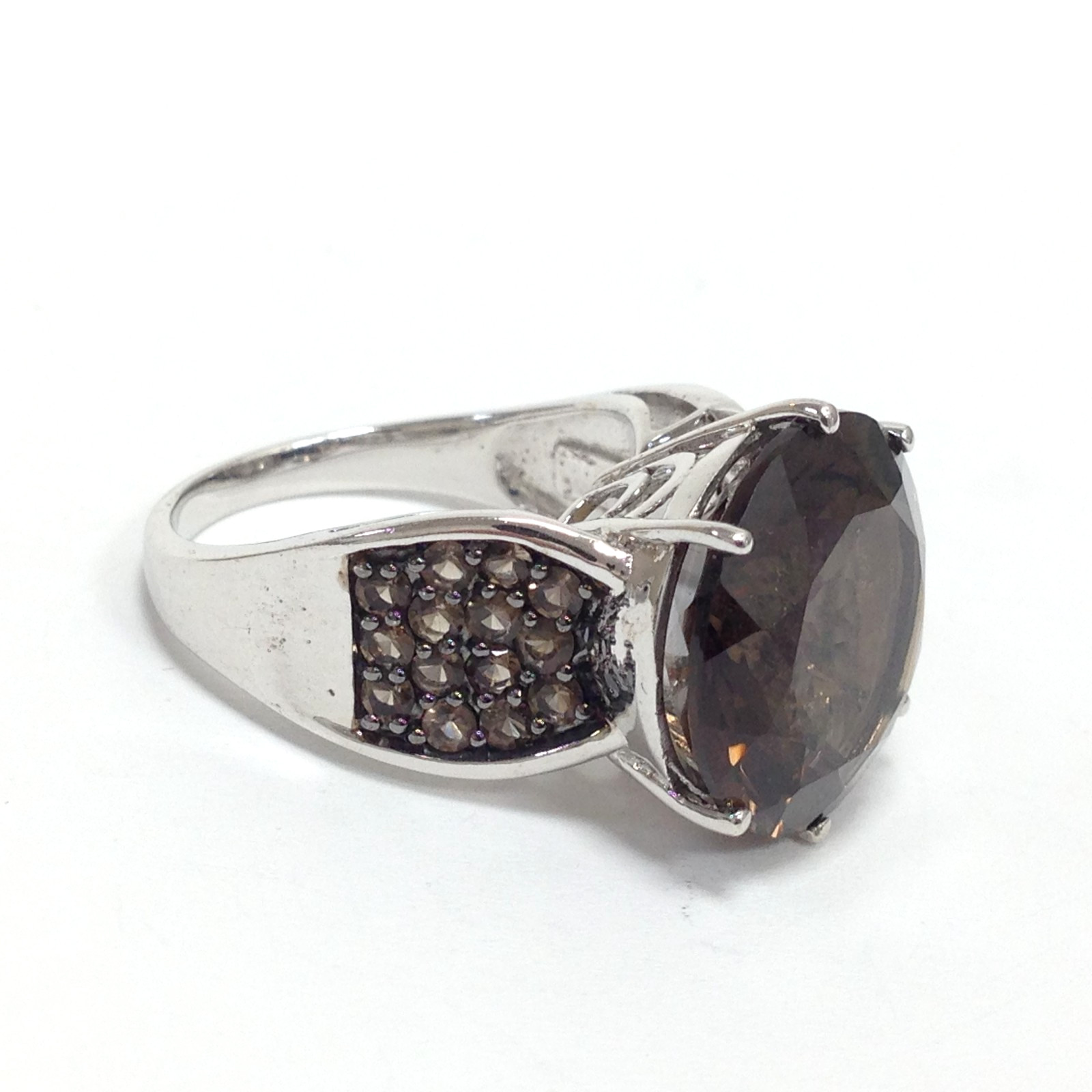 BBJ Bangkok Ratnaraj Sterling Silver Smoky Quartz Gemstone Statement Ring Sz 8