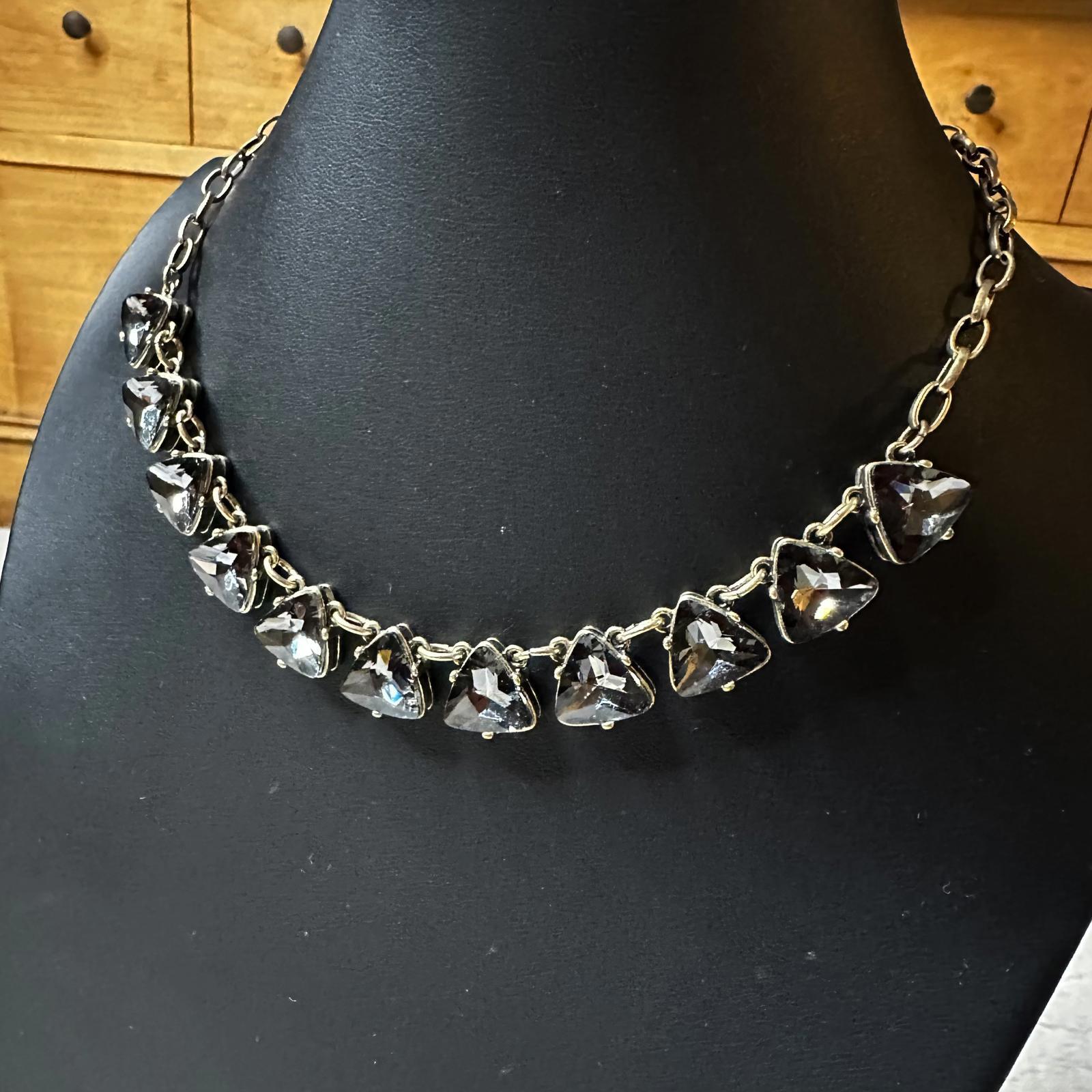 Express Gold Tone Black Rhinestone Chain Necklace 8 inch Adjustable