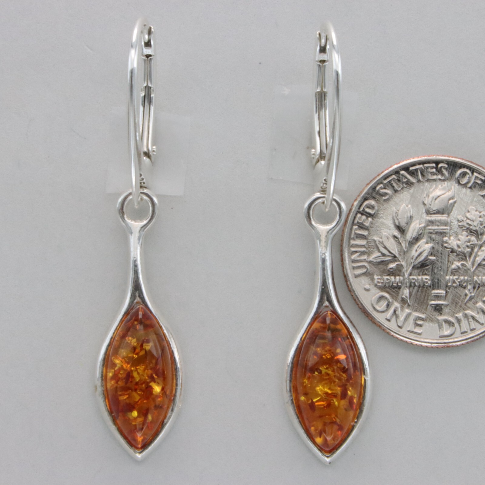 Cognac / Brown BALTIC AMBER Oval Leveback Earrings 925 STERLING SILVER #1665e