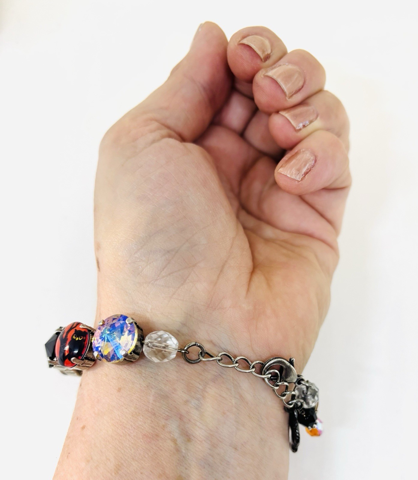 Orange Halloween Witch Cup Chain Statement Bracelet With Jet Black Crystals