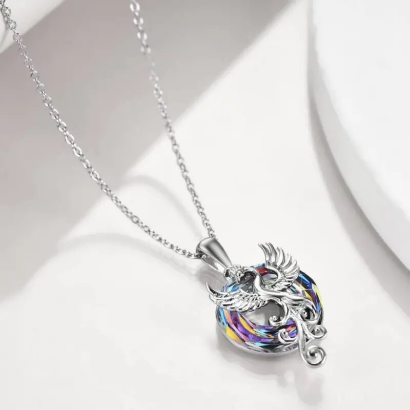 Rainbow Mystical Fire Topaz 925 Sterling Silver Charms Phoenix Pendant Necklace