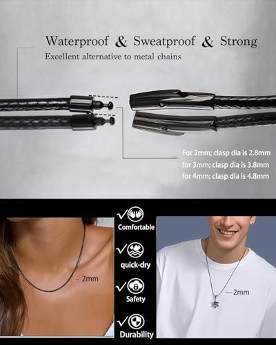 Flexible 2MM/3MM/4MM/5MM ，14″ to 42″ Waterproof Braided 18 inch-Thin 2mm Black