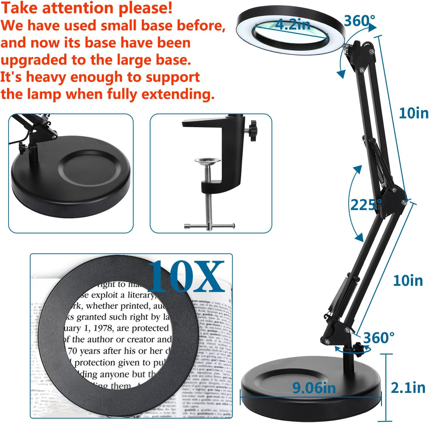 HITTI 10X Magnifying Glass with Light, 1,800 Lumens Stepless Dimmable, 3 Color M