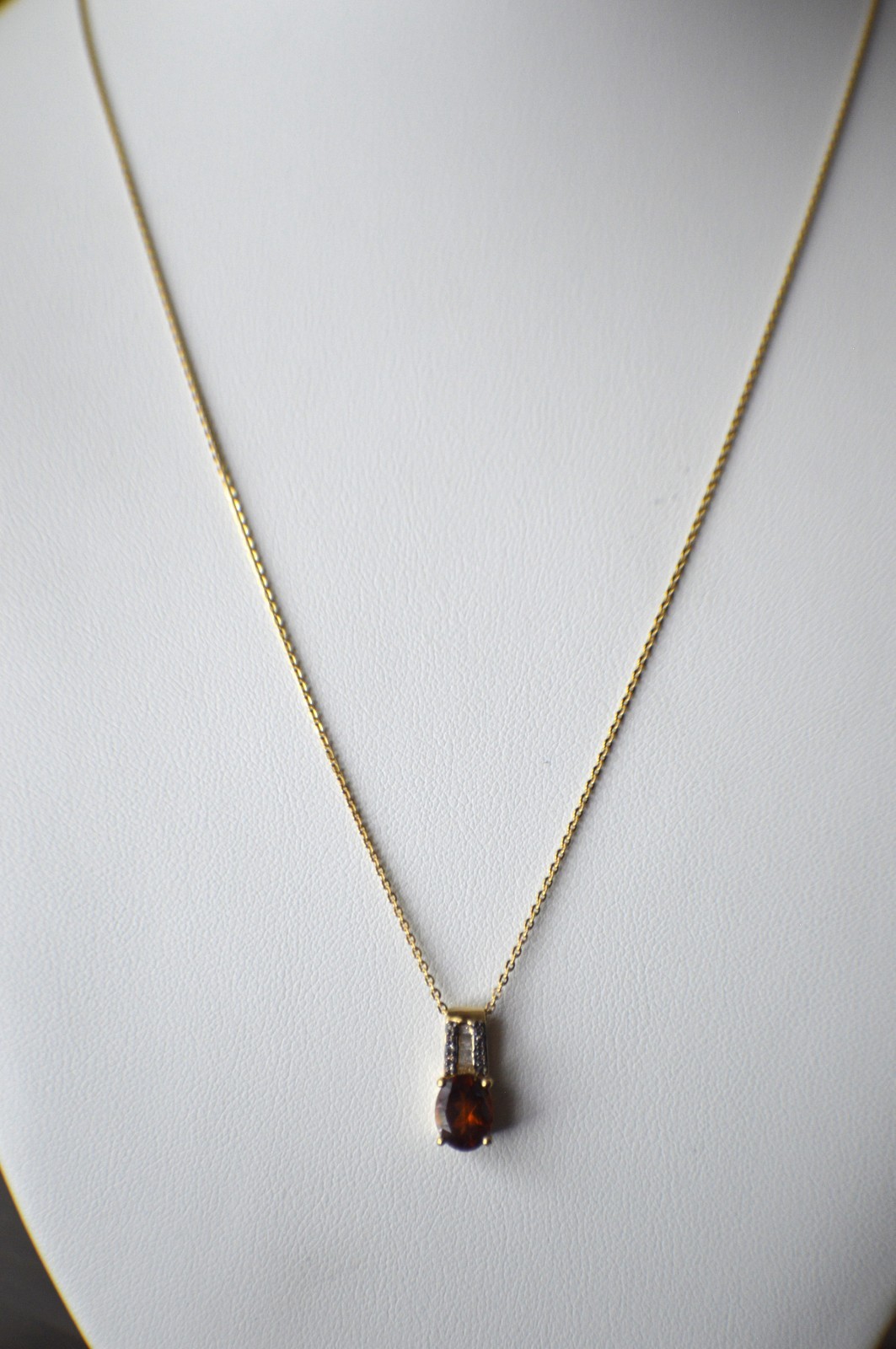 2.00ct Hessonite Garnet / Diamond Pendant with 20″ Chain 18k YG over Fine Silver