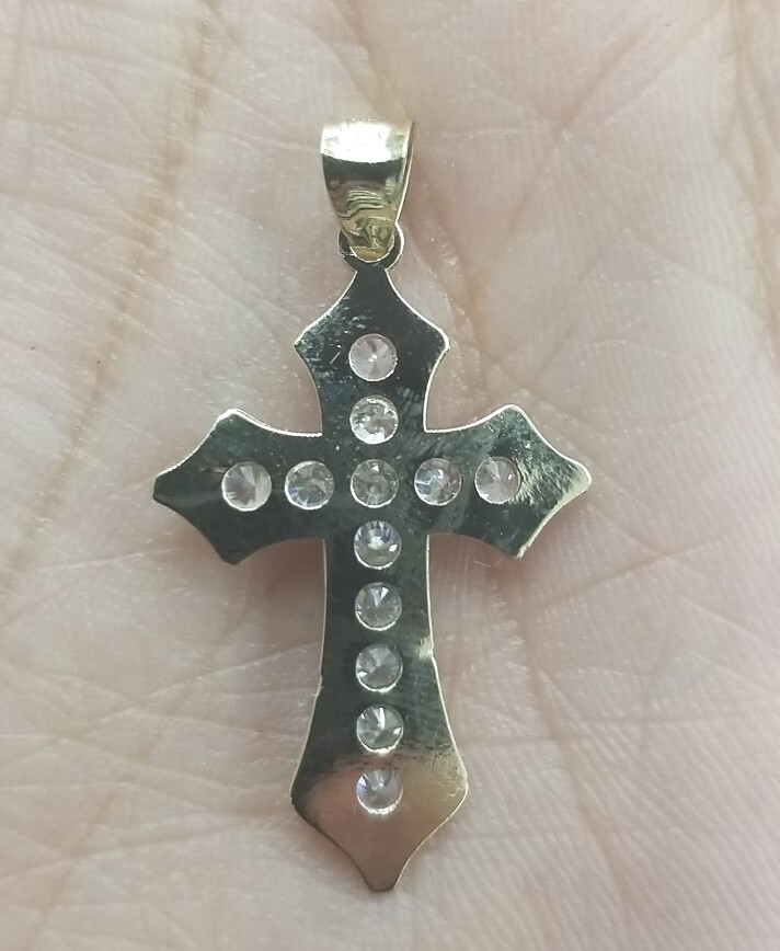 10KT Jesus Cross pendant Real Yellow Gold Diamond cut 3mm Bail, 1.05GRM