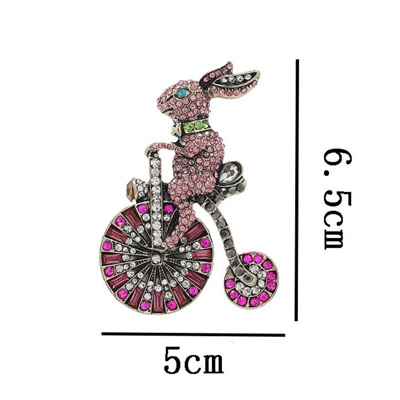 Colorful Bunny Bike Pink Sweet Vintage Brooch Luxury Rhinestone Animal Pins