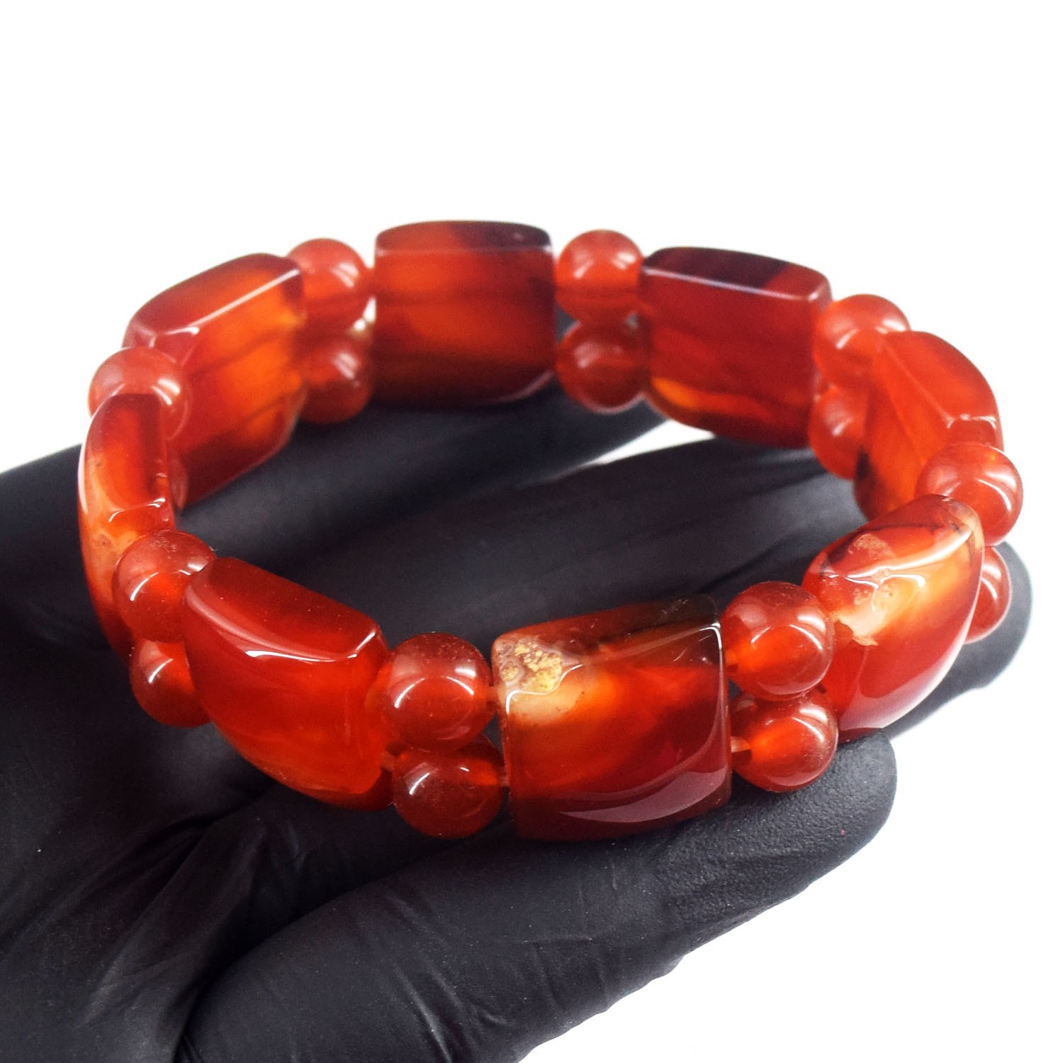 Excellent Orange Onyx 157.00 Cts Wonderful Stretchable Bracelet Beaded RK 46E812