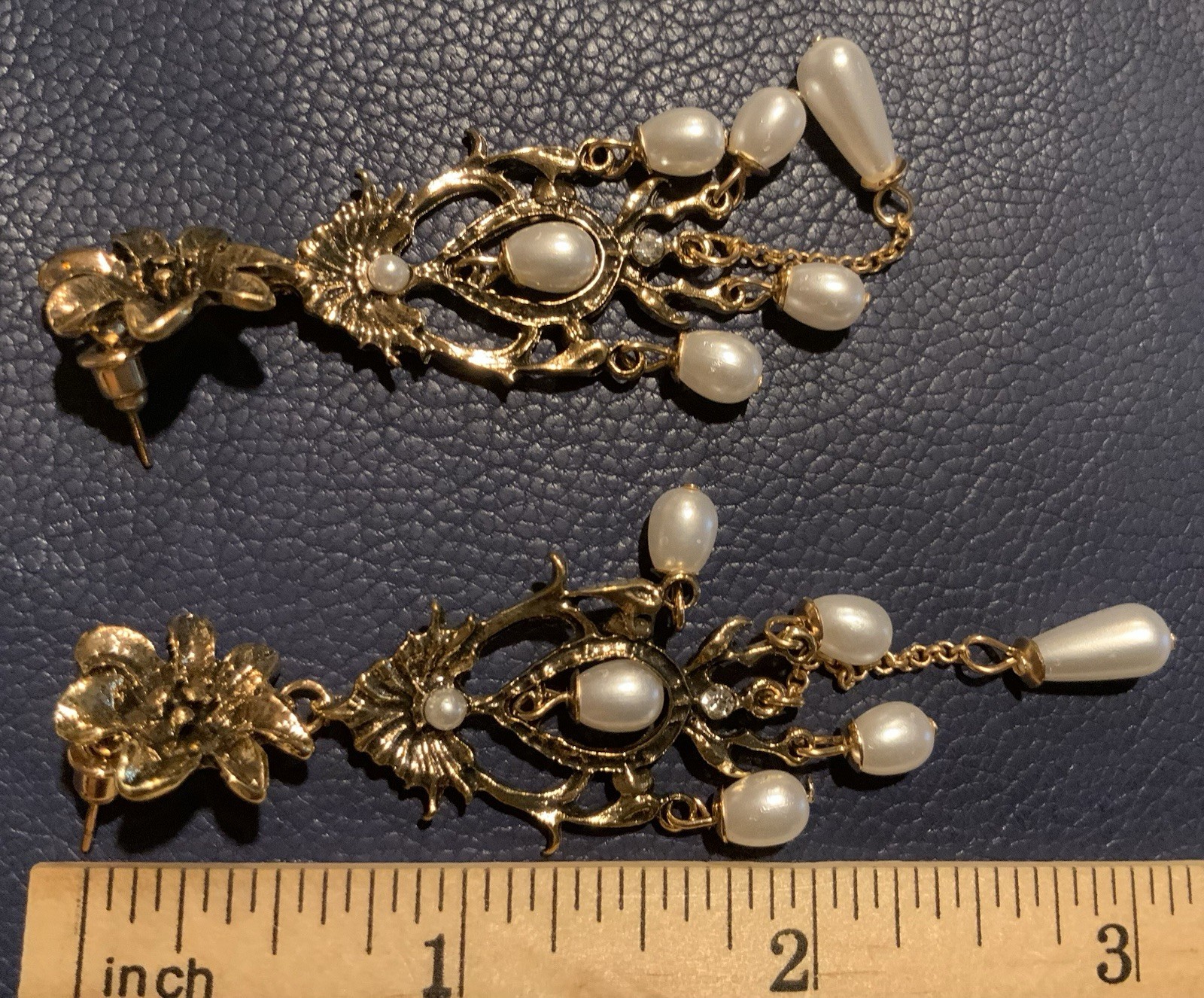 Medieval Antique Earrings Flower Pearl Chain Boho Gold Court VTG Stud Retro