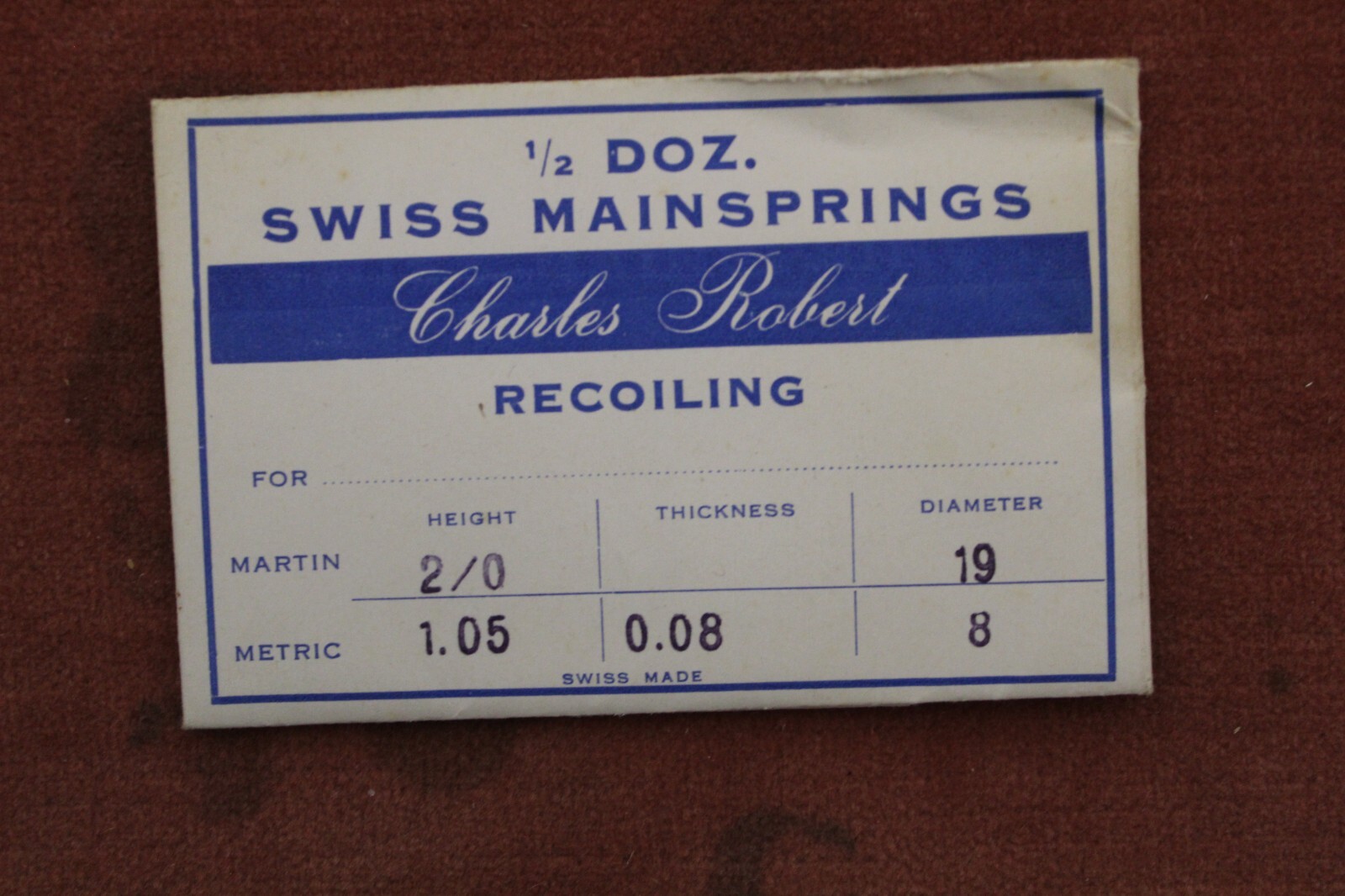 3X Old Stock Charles Robert Swiss Watch Mainsprings, H-1.05mm, D-8mm, Th-0.08mm