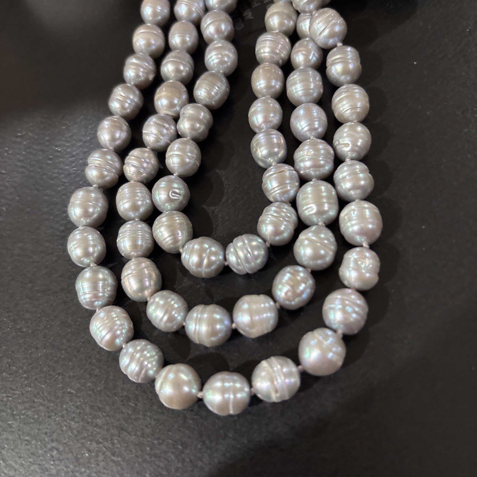 7-9mm Silver Cultured Pearl 3 Strand Rhodium Silver 18” Adjustable Necklace