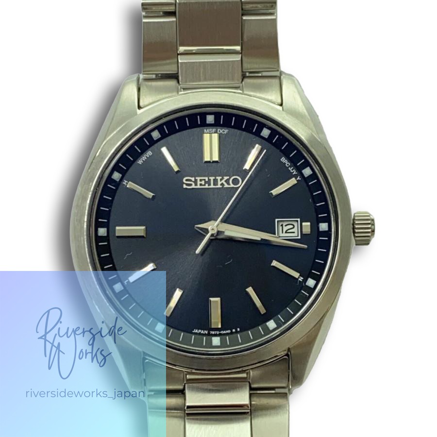 SEIKO Solar Watch Analog Stainless Steel Navy Silver 7B72-0AC0
