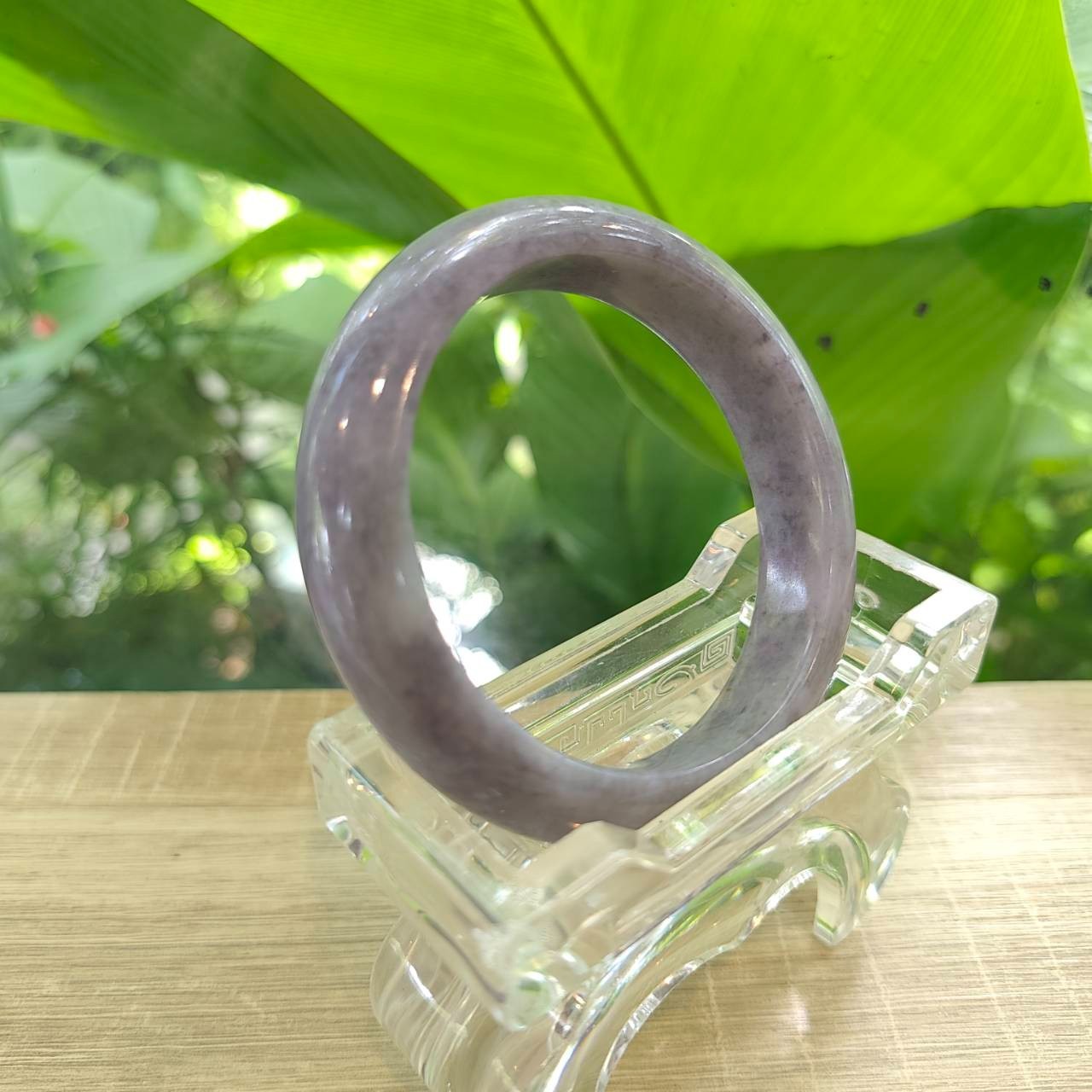 Authentic Natural Type A Burmese Jade Bangle: Purple Flat Belly Type Size 62 mm