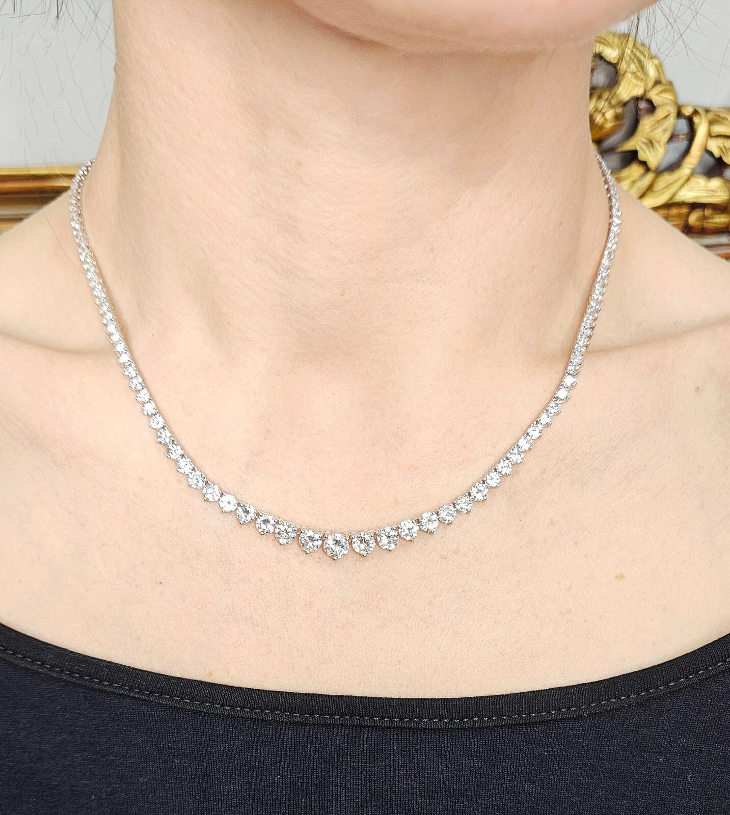 13.0ct Estate Graduated Round Diamond Riviera Tennis 14k White Gold Necklace