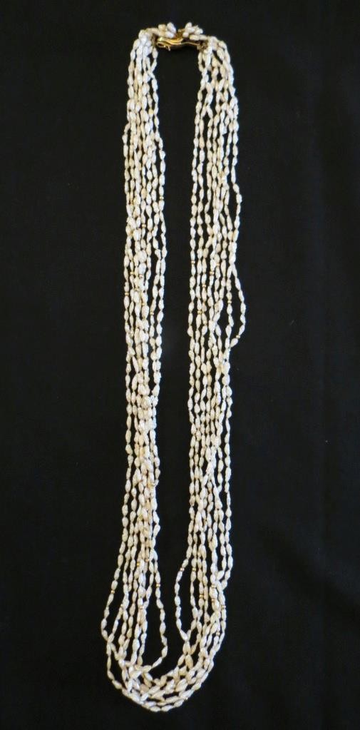 Vintage 14K Yellow Gold Seed Pearl Beaded Multi-Strand Necklace 17 1/2”