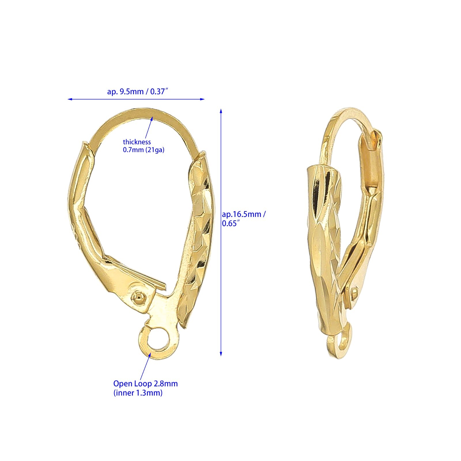 1 pair Gold Plated Sterling Silver Laser Cut Leverback Earring Ear Wire #99418
