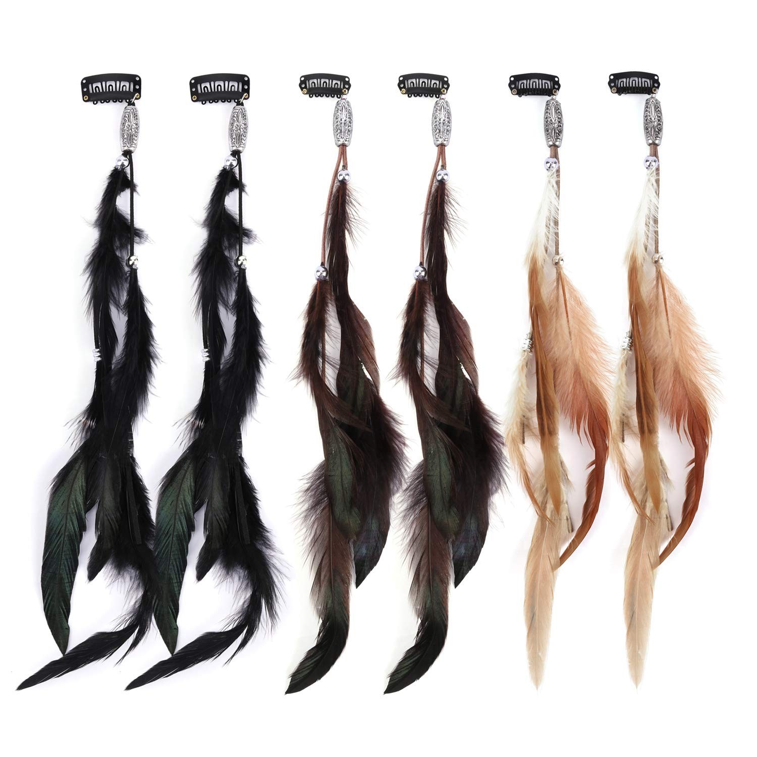 Feather Clip in Hair Extension 6Pcs, Handmade Feather Hair Clips, Hippie Hair…