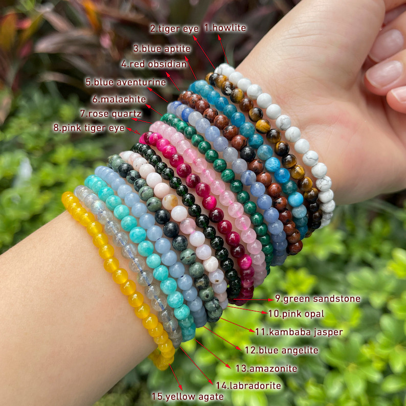 4mm Natural Gemstone Round Beads Layering Healing Bracelets for Reiki Balance