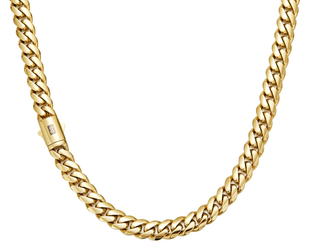 Cuban 8mm Set 14K Gold Plated Stainless Steel Polished Smooth Clasp 24″ and 8″