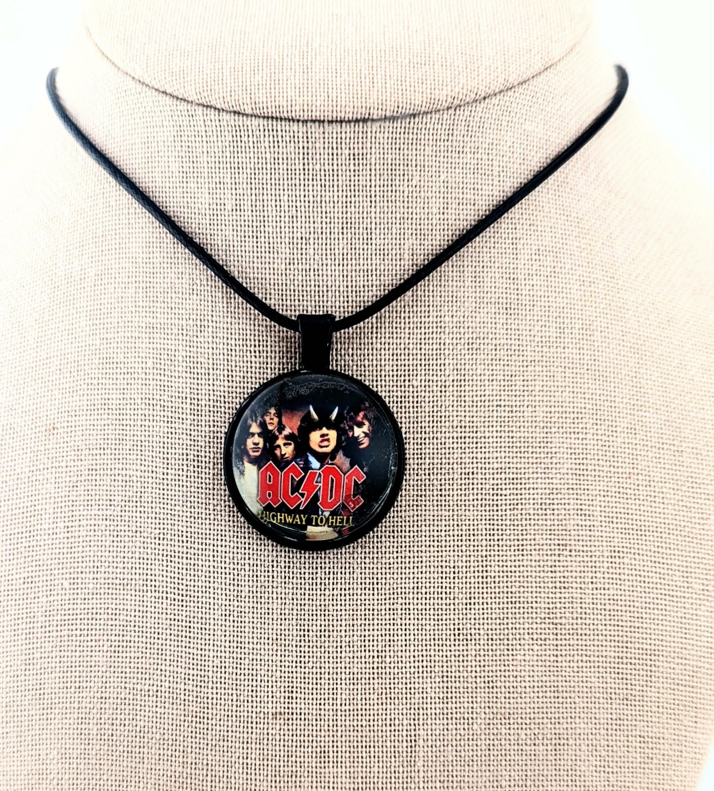 AC/DC Highway to Hell 1-inch pendant, hand made, on 16-18″ black cord
