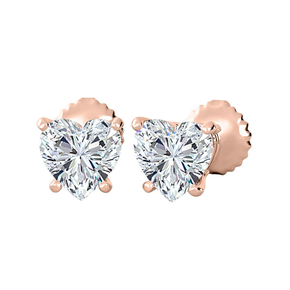Certified Heart Shaped D/FL Genuine Moissanite Solitaire 4-Prong Stud Earrings