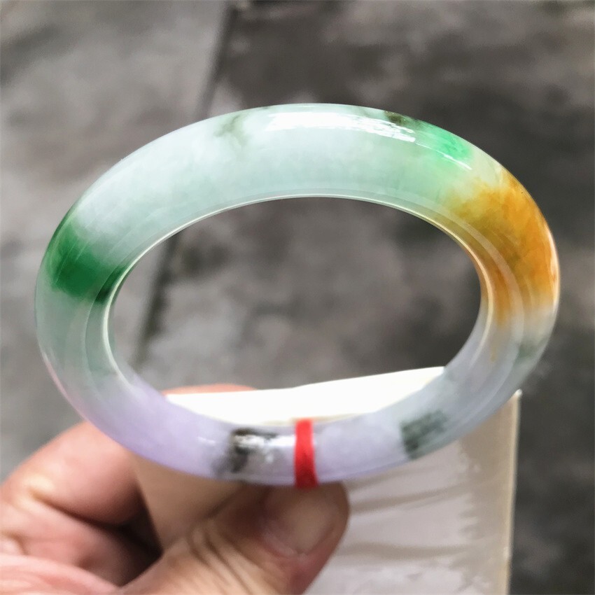 55.5MM Myanmar Natural Green Yellow Lavender Jadeite Jade Bracelet Jade Bracelet