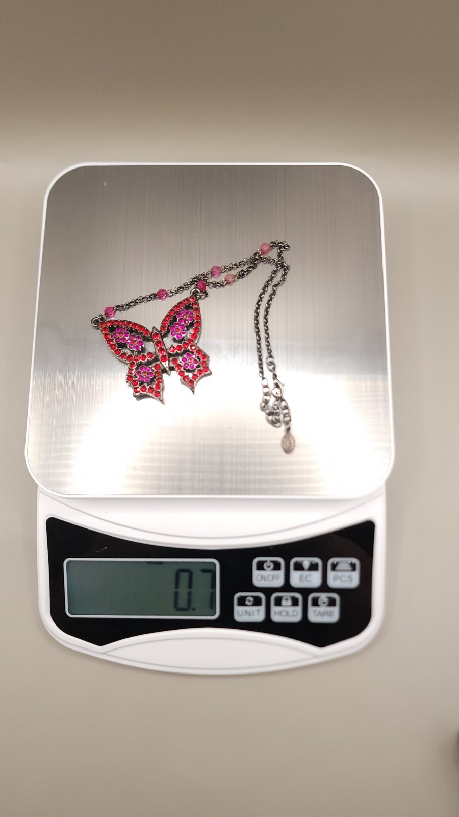 Robert Rose Vintage Butterfly Choker Necklace Red Pink Crystal Rhinestone Y2K