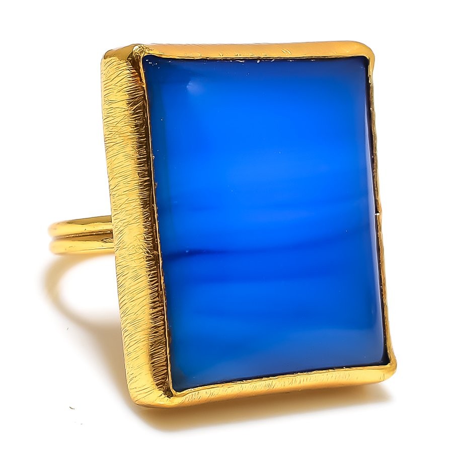 Blue Onyx Gemstone 925 Sterling Silver Jewelry Ring Size Adjustable p328