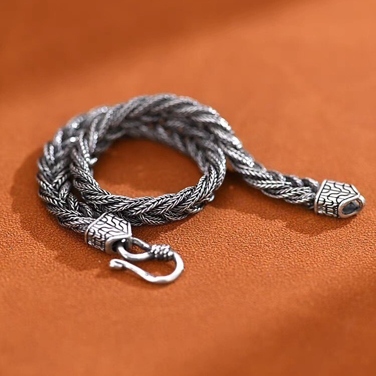 6mm Retro Wheat Braided Bracelet Solid 925 Sterling Silver Chain Jewelry