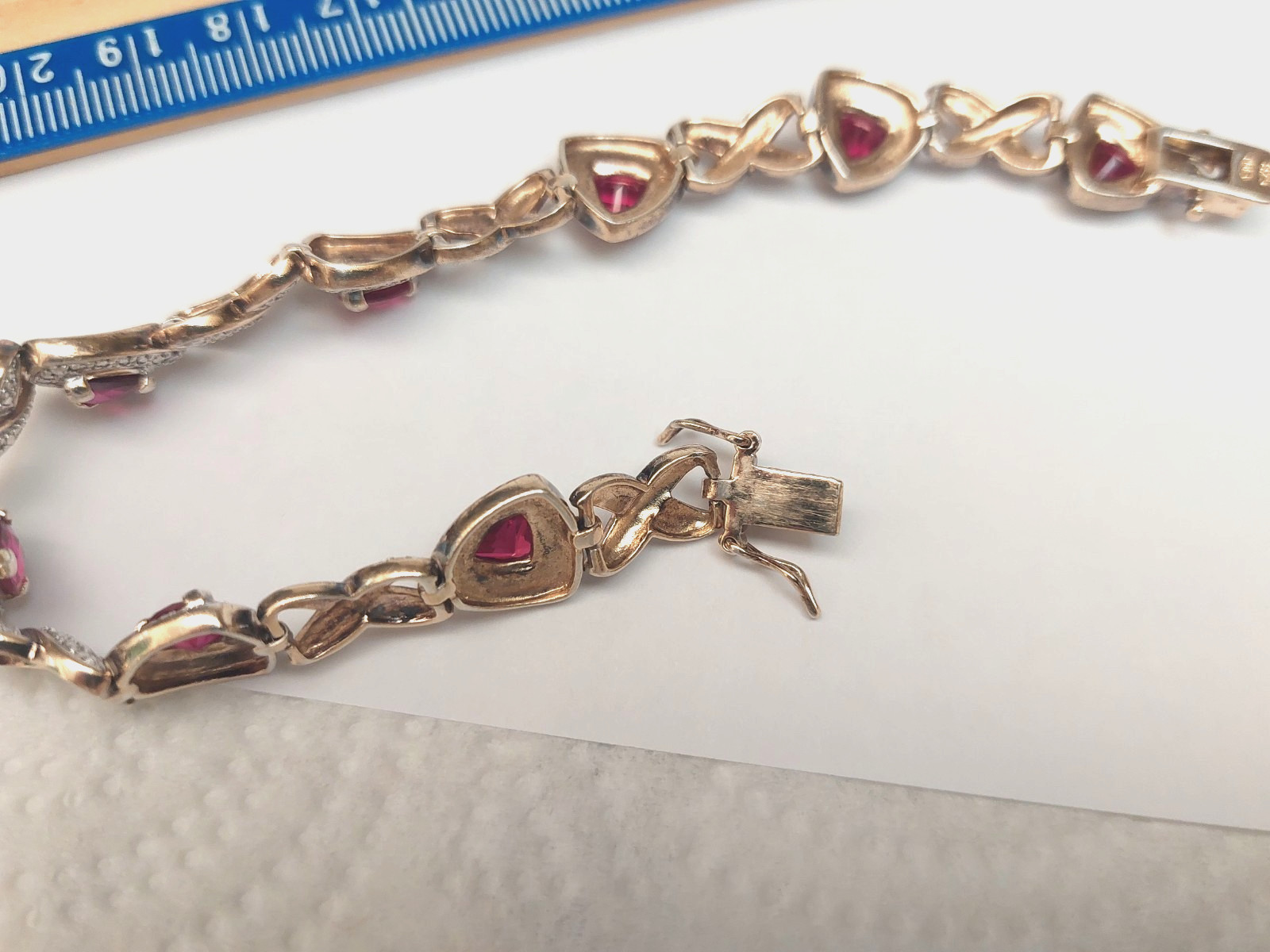 VTG BEAUTIFUL DL VERMAIL 925 SILVER 2-TONE RUBY TENNIS BRACELET 7.75”