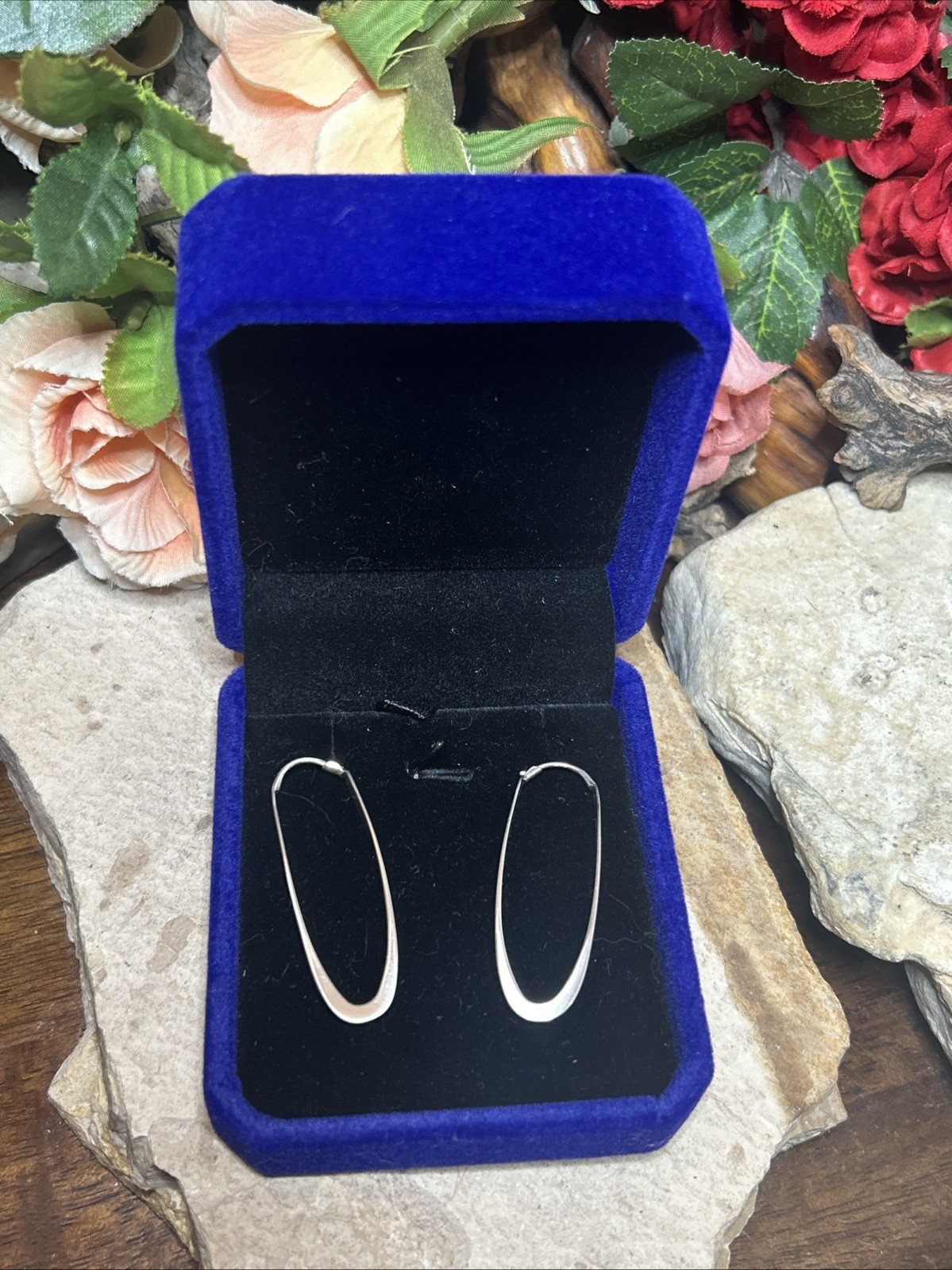 55. El Ed Levin 925 Sterling Silver Oval Hammered Hoop Earrings 43.5mm, 3.6g