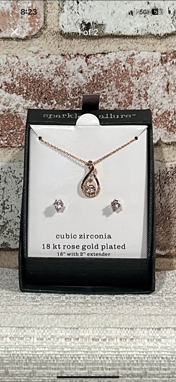 Sparkle Allure~Cubic Zirconia~18K Rose Gold Plated Necklace & Earring Set~NIB