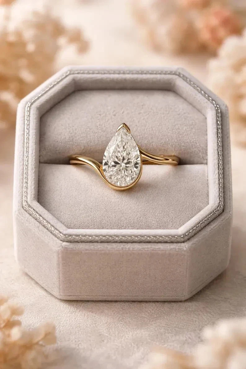 IGI 3Ct Pear-Cut EF/VS1 Lab Grown Diamond Bypass Engagement Ring 14K Yellow Gold